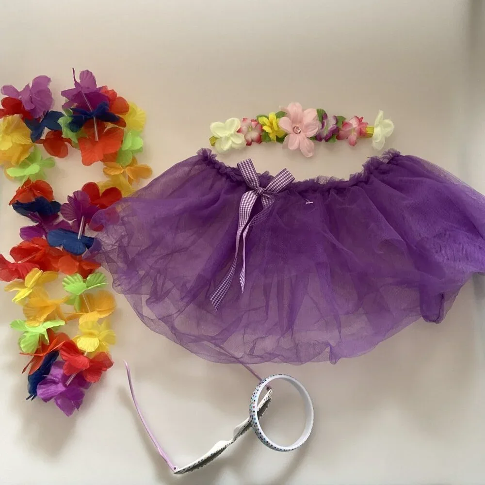 Girls Purple Tutu Costume Set Bundle 5pc Size 3+ GUC